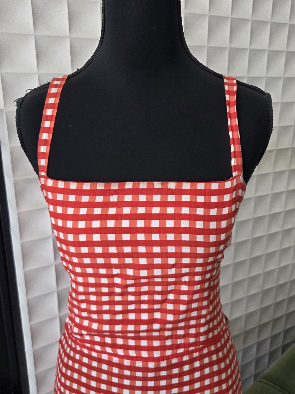Faithfull The Brand Ischia Red + White Gingham Mini Dress, Tie Back - Size 4 - Picture 4 of 9